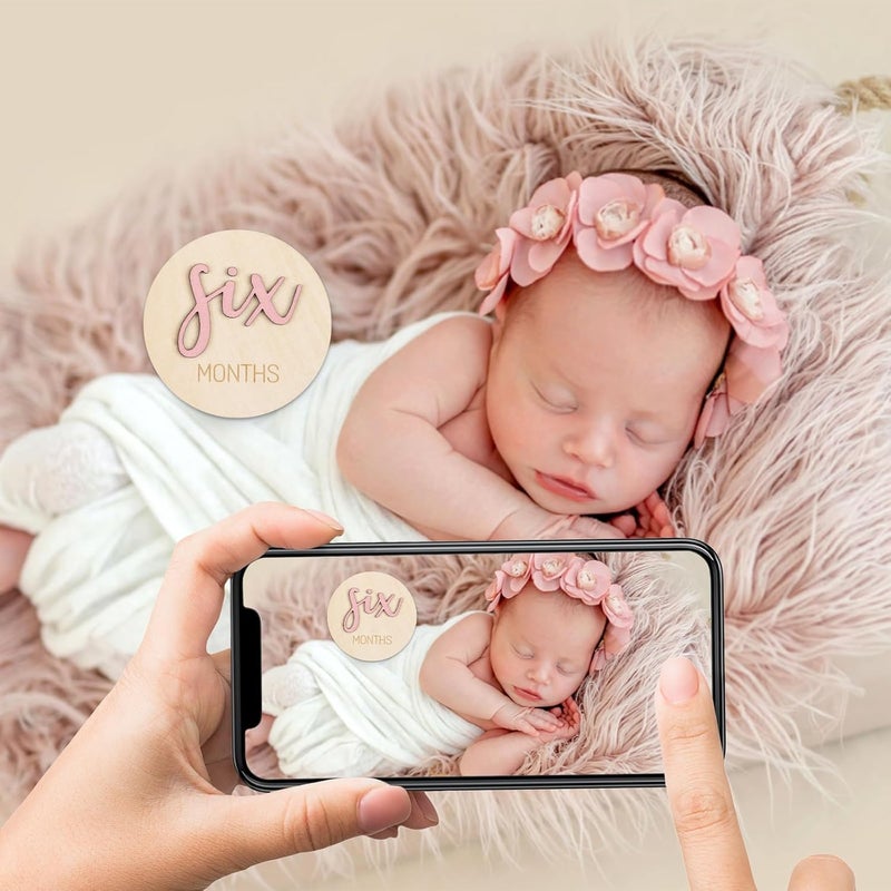 Giftacity Monthly Baby Girl Milestone Circles: Newborn Milestone Age Wooden Cards from 1-12 Months - Birth One Month Markers Discs for Girls Photo Props - Image 4